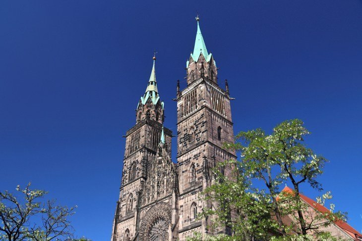 Wonde with the architecture of St. Lawrence Church (St. Lorenz)